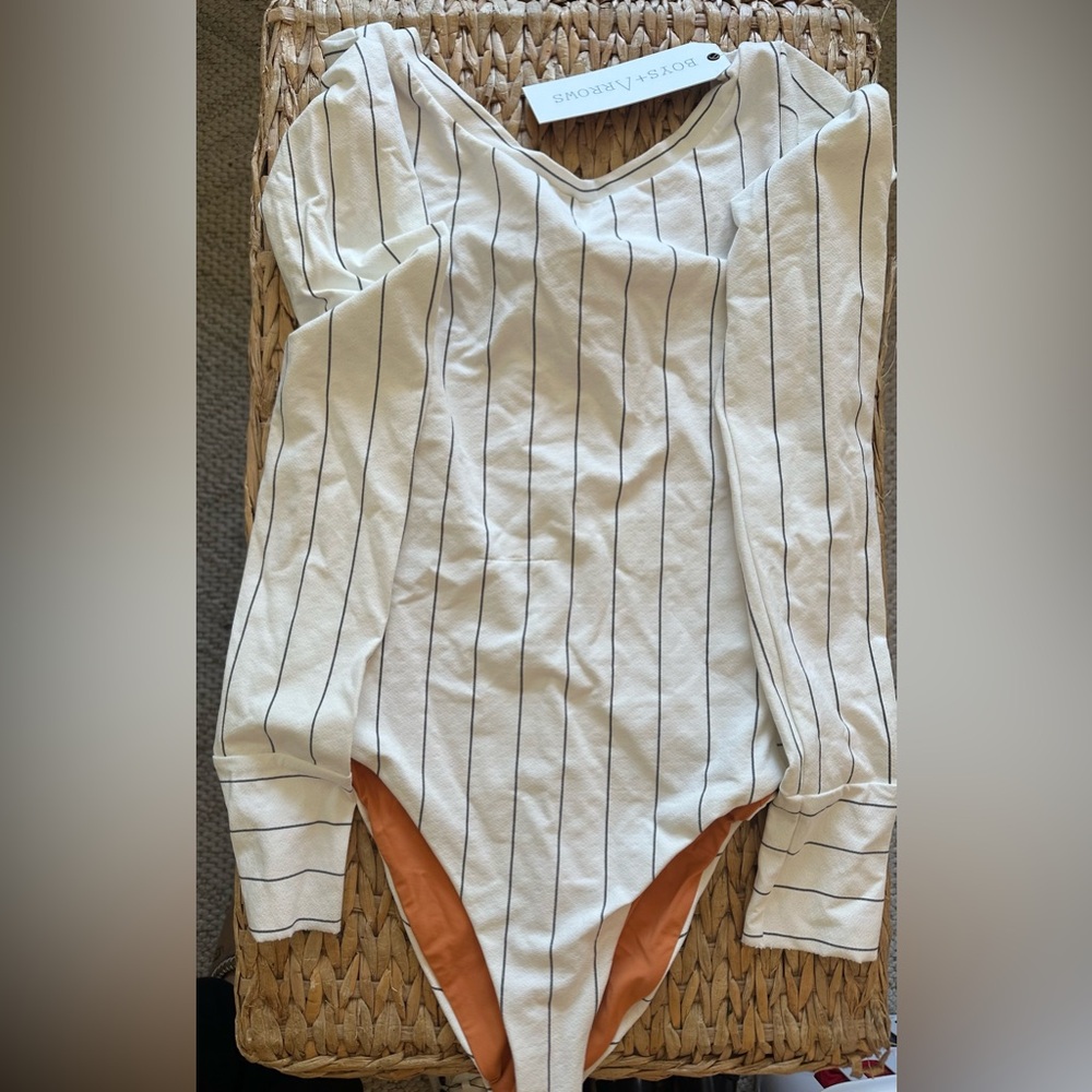 Boys and Arrows One piece Striped White Long Sleeve Bodysuit